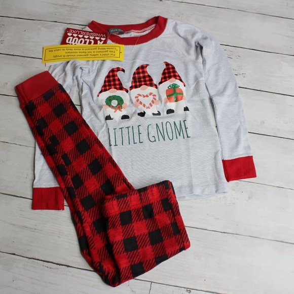 Rae Dunn Boy Pajama Set Size 2T Gnome Christmas Set Buffalo Plaid - Picture 3 of 5